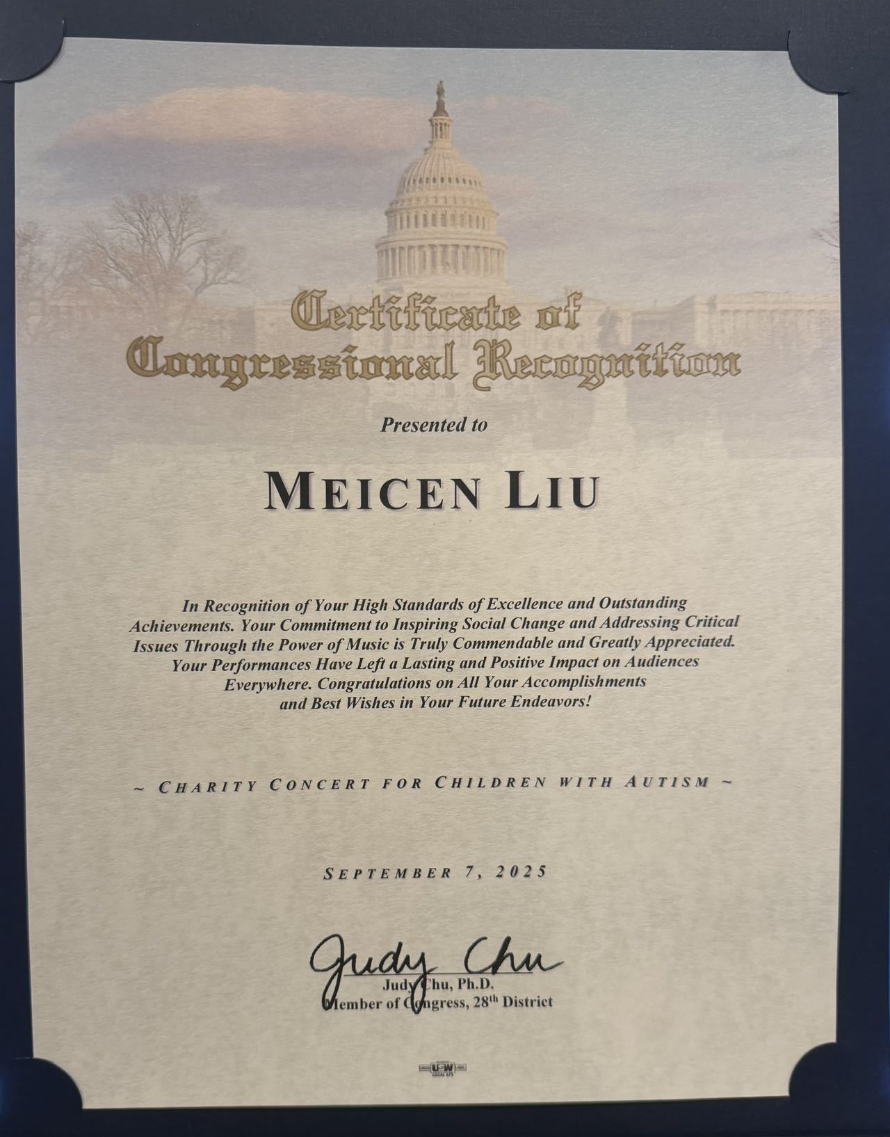 Certificate of Congressional Recognition